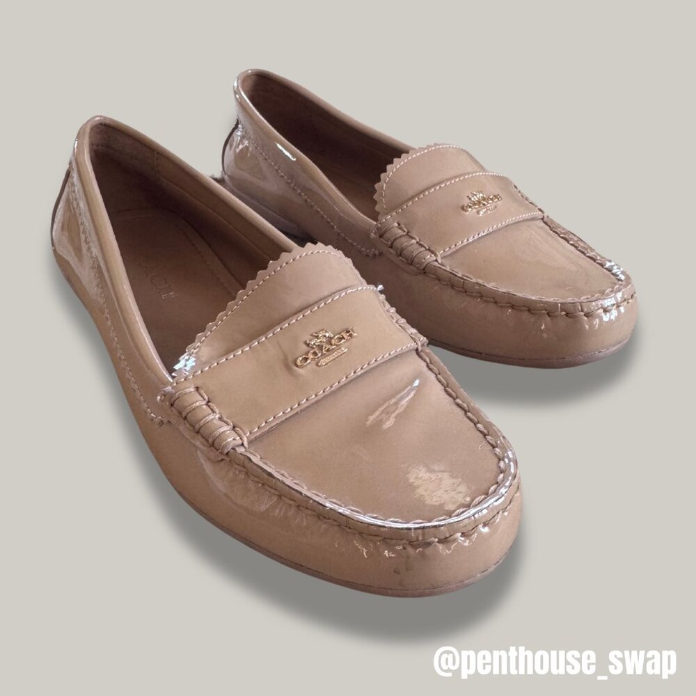 Coach Odette Patent Leather Loafers in Glossy Nude, Size. 7.5
